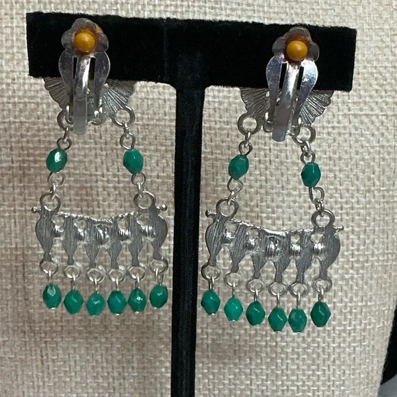 Erica Lyons Green and Blue Chandelier Earrings - Picture 3 of 3